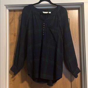 Caffe Marrakesh plaid gauze Blouse Top Womens L Pop over long line Tunic peasant